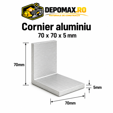 Cornier aluminiu 70 x 70 x 5 mm, 6 metri (EN AW-6060)